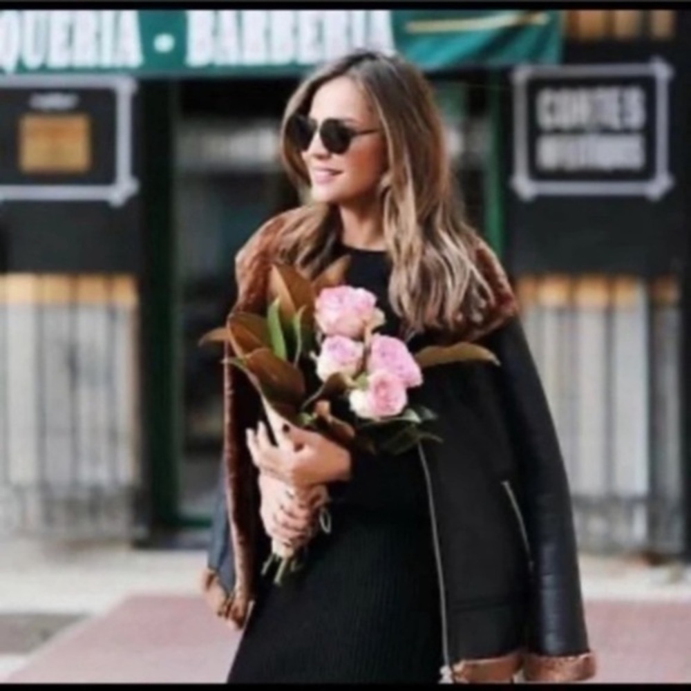 ✅ Zara Jacket Faux Shearling Moto Oversized in Black and Brown